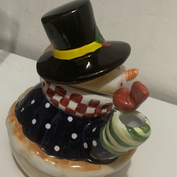 Vintage SNOWMAN Royal Seasons Teapot Red&White Checkered Scarf Red RobinBird - Picture 8 of 13